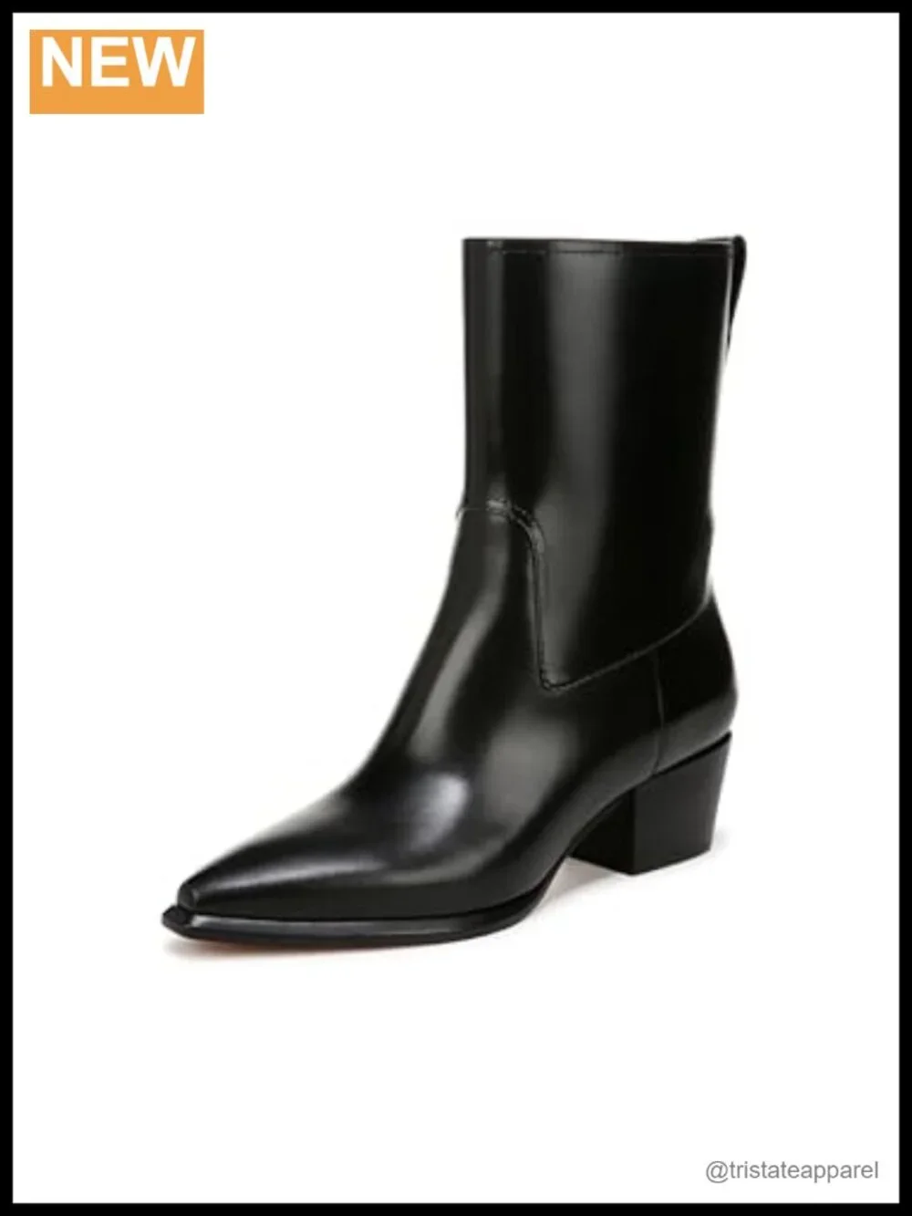 Vince Arlington Modern Ankle Boot Pull-On Leather Pointed Toe Block Heel